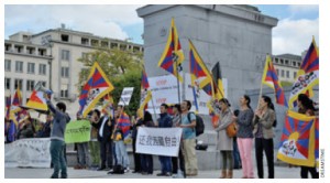 Tibetan activists demonstrate in Brussels for a free Tibet. 