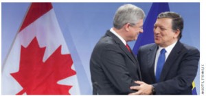 Prime Minister Stephen Harper and José Manuel Barroso, president of the European Commission, announce they reached a political agreement on the key elements of CETA. 