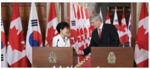 Korean President Park Geun-hye came to Ottawa in September 2014 to ink a free-trade deal with Prime Minister Stephen Harper. 