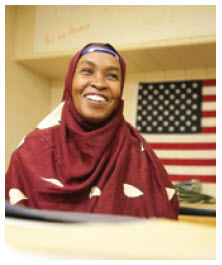 A Somali woman in an elementary school classroom in Sioux Falls, South Dakota.