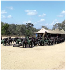 Would-be rangers doing their physical training at the Southern African Wildlife College’s ranger division. 