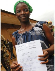 A staggering 45 percent of all children under the age of five worldwide do not have a birth certificate, a right that gives them access to education, health care, social and economic opportunities. This woman is holding a substitute birth certificate she received in Côte d'Ivoire.