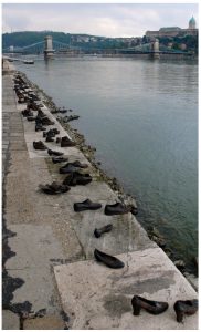 A Holocaust Shoe Memorial along the Danube in Budapest, Hungary. 