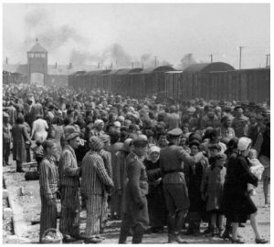 Hungarian Jews on the ramp at the death camp Birkenau in Poland during German occupation in 1944.
