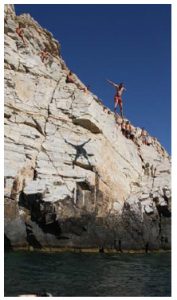 Cliff diving in Santorini is considered on the safe side, and good for amateurs. (Photo: compliments of Bernhard Warner)
