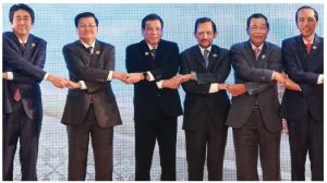 President Rodrigo R. Duterte, third from left, shown here with other Asian heads of state on the second day of the ASEAN Summit in Laos in 2016, hosted the summit in 2017. U.S. President Donald Trump offered to host talks about tensions in the South China Sea. His offer wasn't accepted. (Photo: Generalitat de Catalunya)