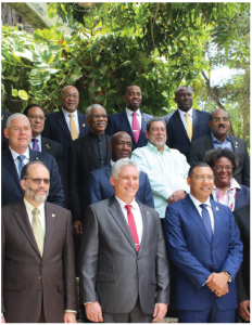 The CARICOM heads of government met with Cuban President Miguel Díaz-Canel (front, centre in red tie) during their 39th regular meeting in Montego Bay, Jamaica.  (Photo: CARICOM COMMUNITY)