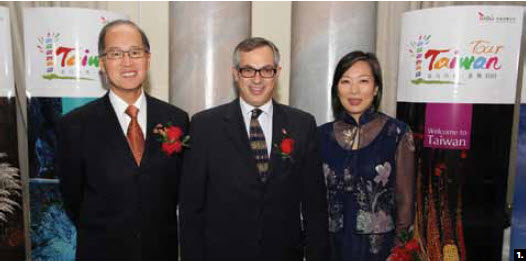 In celebration of Taiwan’s Centennial National Day, David Taiwei Lee, representative for the Taipei Economic and Cultural Office in Canada, and his wife, Lin, hosted a reception at the Château Laurier in October. Six cabinet ministers, including Treasury Board President Tony Clement (centre), seven senators and 68 MPs attended. (Photo: Dennis Chen)