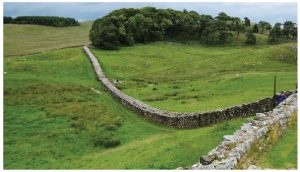 Hadrian’s Wall, built by the Romans to keep the Scots tribes from invading southward, was 120 kilometres in length.