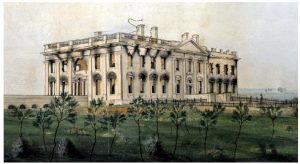 The White House as it looked to artist George Munger following the burning of Washington in August 1814.