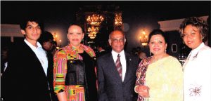 To mark the 38th anniversary of the creation of the Caribbean Community (CARICOM), the heads of mission from CARICOM countries hosted a reception. From left: Ashwin Gavai, South African High Commissioner Mohau Pheko, Guyana High Commissioner Harry Nawbatt, Rina Gavai, wife of Indian High Commissioner Shashishekhar Gavai, and Haitian chargé d'affaires Nathalie Menos-Gissel. (Photo: Jennifer Campbell)