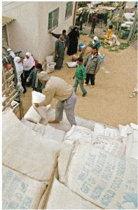 The World Food Program distributes food in Rafah, Gaza. 