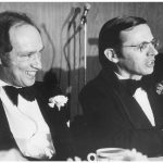 Roy MacLaren and Pierre Trudeau at a Liberal fundraising dinner in Toronto in 1974.