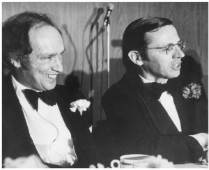 Roy MacLaren and Pierre Trudeau at a Liberal fundraising dinner in Toronto in 1974.