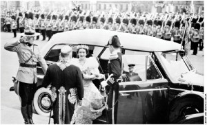 King George VI and Queen Elizabeth meet Prime Minister William Lyon Mackenzie King outside the Parliament Buildings during a royal visit in 1939. He was the first reigning monarch to visit Canada. 