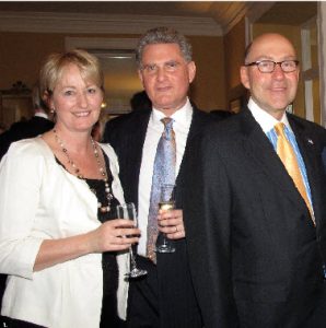 British High Commissioner Andrew Pocock, centre, with guests Bronwyn Klenner (New Zealand) and U.S. Ambassador David Jacobson, at his party celebrating the royal wedding of Prince William and Catherine Middleton. (Photo: Jennifer Campbell) 
