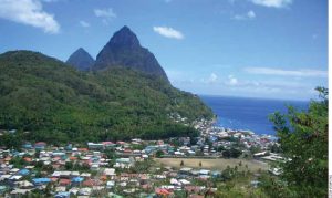 Since independence, Saint Lucia has forged an economic base that consists of banking and of tourism. Shown here is Soufrière, a town on the West Coast of Saint Lucia.