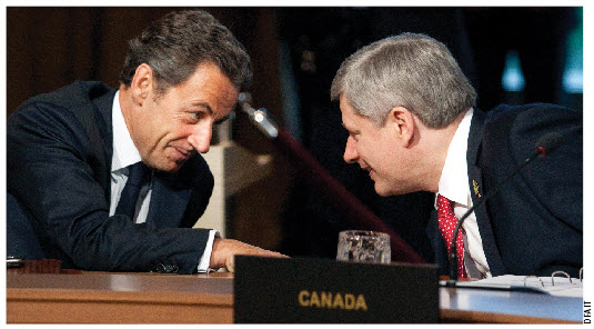 French President Nicolas Sarkozy and Prime Minister Stephen Harper — seen here at the G8 in Muskoka in June — will have both chaired the G8 and G20 Summits within a year of each other.