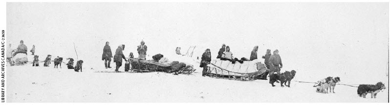 Vilhjalmur Stefansson and his ice party beginning an Arctic expedition in March 1914.