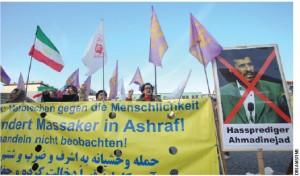 Iranians demonstrate in front of the U.S. embassy in Berlin last fall, calling on the U.S. to protect Iranian refugees inside Ashraf Camp, Iraq.