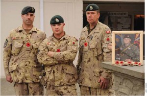 When MCpl Byron Greff was killed by a vehicle-borne improvised explosive device while on an armoured NATO bus, his three closest friends, Cpl. Denzil Wilson, Cpl. Chevy O'Neil and Cpl. Steven Wilson, came up with the idea of creating a velcroed poppy patch to be sold to soldiers, with funds raised going to Greff’s young family. Many still wear the poppy patch under a pocket or in their field hats.