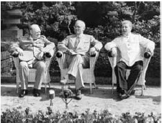 The Potsdam Conference was held in the summer of 1945. From left, Winston Churchill, Harry S Truman and Joseph Stalin. 