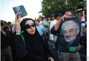 Iranian supporters of defeated reformist presidential candidate Mir Hossein Mousavi demonstrate in June 2009 in Tehran. Iranians protested against what they believed was a rigged vote that put President Mahmoud Ahmadinejad back in power. 