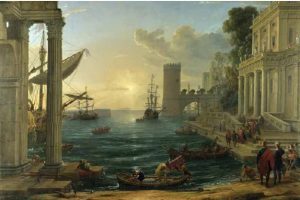 Claude Lorrain’s painting of the Queen of Sheba disembarking. 