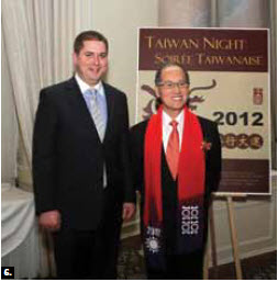 6. Taipei economic and cultural office representative David Lee, right, hosted Taiwan Night at the Chateau Laurier. The event was attended by numerous parliamentarians, including House of Commons Speaker Andrew Scheer, left.