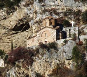 A view of a church in the mountain at Berat