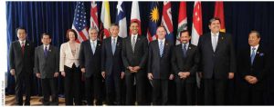 Leaders of TPP member states and prospective member states at a summit in 2010. Chilean President Sebastián Piñera is fourth from the left.