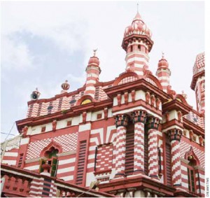 The famous Jami-Ul-Alfar Jummah Mosque in Colombo’s lively Pettah district