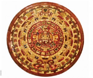 A wooden Mayan calendar, made in Mexico as a handicraft.