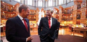 Prime Minister Stephen Harper and Polish Prime Minister Donald Tusk visited the Library of Parliament during Mr. Tusk’s May visit. (Photo: PMO)