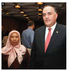 Georgian Ambassador Levan Metreveli, right, hosted a national day reception at the National Arts Centre. He’s shown with Malaysian High Commissioner Hayati Binti Ismail. (Photo: Sam Garcia)
