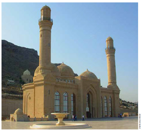 The Bibi-Heybat Mosque in Baku. This structure was built in the 1990s. It is a re-creation of a 13th-Century mosque by the same name, that was destroyed by the Bolsheviks in 1936.