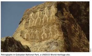 Petroglyphs in Gobustan National Park, a UNESCO World Heritage site. 