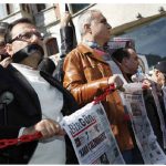 Journalists in Istanbul demand the release of arrested colleagues and better protection for press freedom in March 2011.