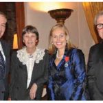 French Ambassador Philippe Zeller appointed Monique F. Leroux, of the Desjardins Group, to the rank of Chevalier of the Ordre national de la Légion d’honneur. From left, Mr. Zeller, his wife, Odile, Monique Leroux and Marc Leroux. (Photo: Embassy of France)