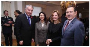 Turkish first counsellor and chargé d’affaires Gulcan Akoguz, third from left, hosted a national day reception at the residence. Joining her from left, French Ambassador Philippe Zeller, Moroccan Ambassador Nouzha Chekrouni and Algerian Ambassador Smail Benamara. (Photo: Sam Garcia) 