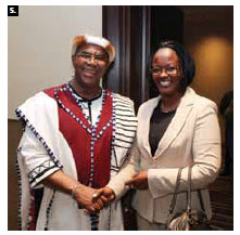 South African High Commissioner Membathisi Mdladlana hosted a reception at the Westin Hotel to mark the presentation of his credentials. He’s shown with Rwandan Ambassador Edda Mukabagwiza. (Photo: Sam Garcia)