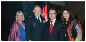 At right, Afghan Ambassador Barna Karimi and his wife, Storai, hosted a national day reception. Former chief of defence staff Walter Natynczyk and his wife, Leslie (at left) attended. (Photo: Bruce MacRae)  