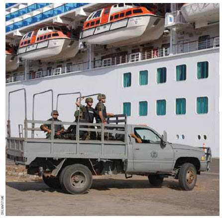The Mexican military has a presence, even at cruise ship ports.