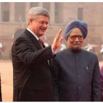 From left, Prime Minister Stephen Harper and his wife, Laureen, are greeted by Indian Prime Minister Manmohan Singh and his wife, Gursharan Kaur, at Rashtrapati Bhavan in New Delhi, India.