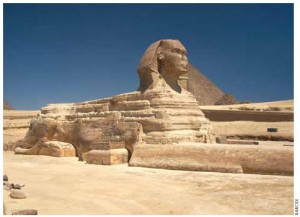 The Great Sphinx, a mythical creature that is part lion, part human, was built next to the Great Pyramids of Giza. 