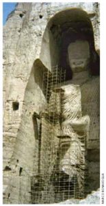 The taller of the two Buddhas of Bamiyan in 1976. They were destroyed by the Taliban in 2001. 