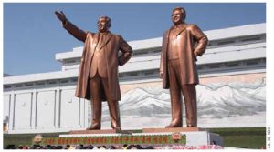 North Koreans bow in front of the statues of Kim Il Sung and Kim Jong Il on Mansu Hill in Pyongyang.