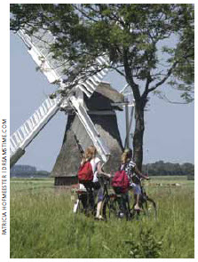 Biking is a typical Dutch method of  transport for adults and children.