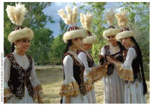 Women in traditional Kazakh dress.