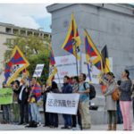 Tibetan activists demonstrate in Brussels for a free Tibet.